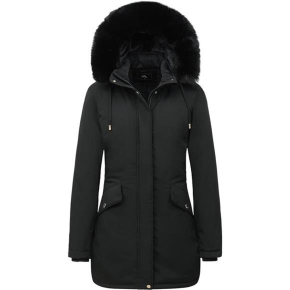 Long Winter Down Coat Fleece Lined Parka Puffer Jacket With